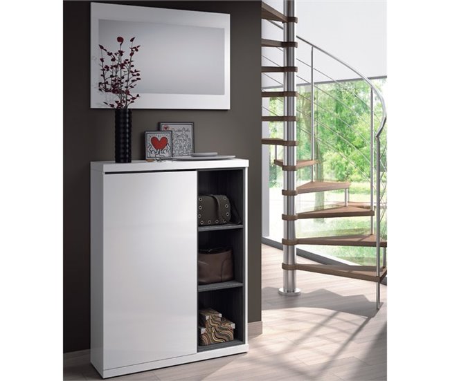 Mueble recibidor con espejo 1 puerta ADHARA Blanco/ Gris