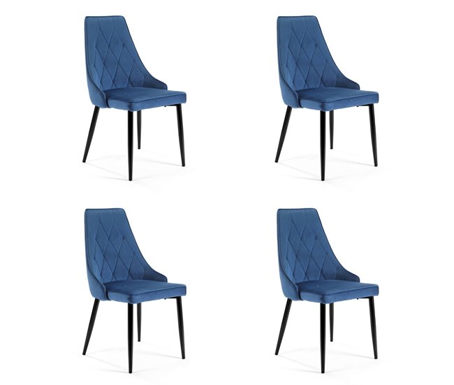 4x Silla tapizada capitoné de terciopelo SJ.054 Azul Marino