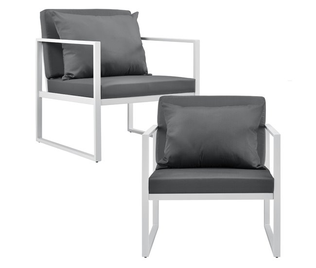 [casa.pro] set de muebles de jardín 2 x sillas sofá mesa Blanco