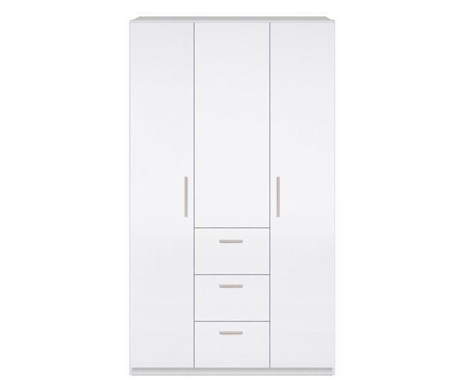 Armario ropero Lisa 3 Puertas 3 Cajones Color Blanco Brillo Blanco