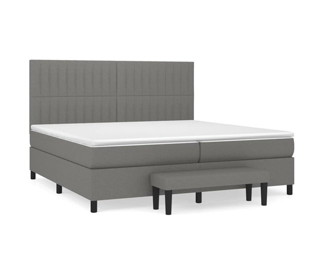 Conforama Cama box spring con colchón tela gris oscuro 200x200 cm Rayas verticales