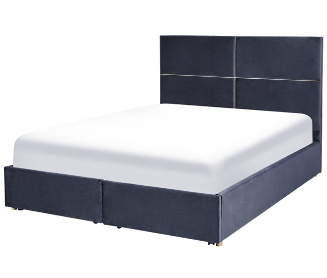 Beliani Cama con somier Terciopelo VERNOYES 170x214 Negro