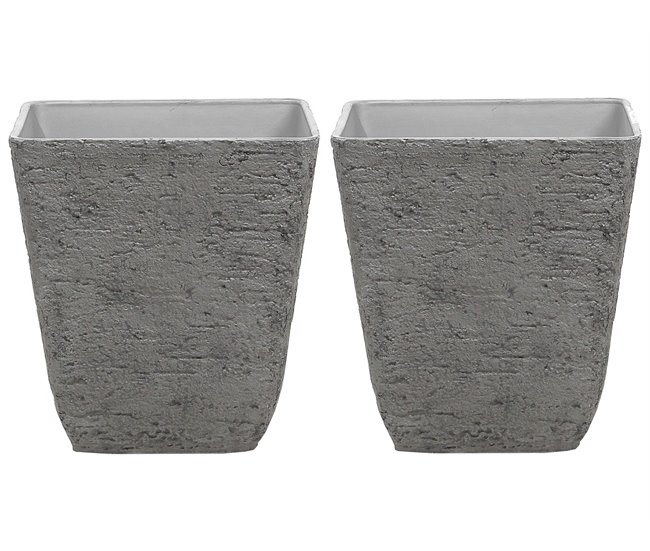 Beliani Conjunto de 2 macetas DELOS Gris Oscuro