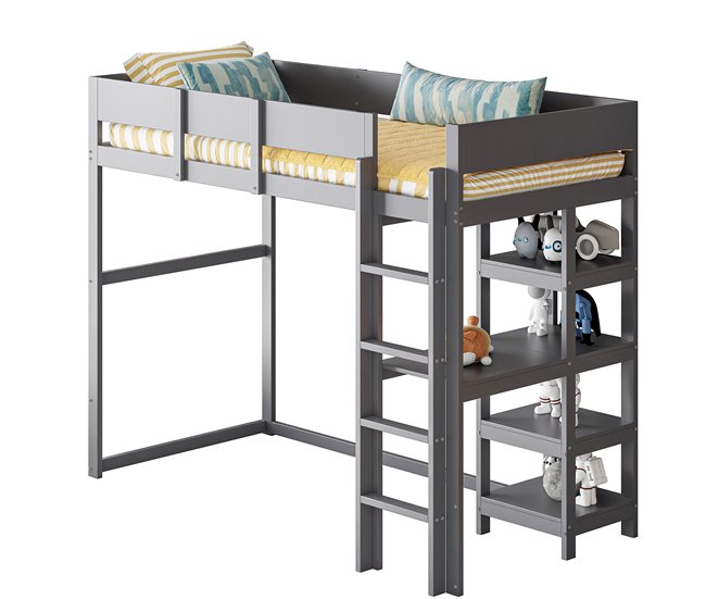 Cama alta para niños 96x204 Gris