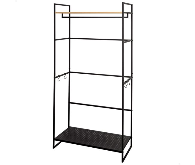 Max Home Armario abierto madera y acero 2 estantes Negro
