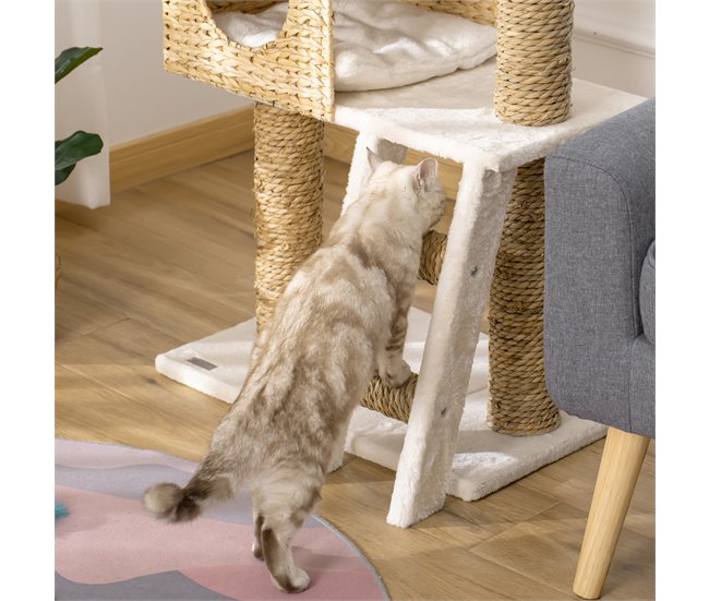 Árbol para Gatos Aglomerado de Madera, Totora, Poliéster PawHut Marron