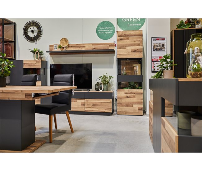 Vitrina alta 1 puerta SION color antracita y roble Negro/ Madera