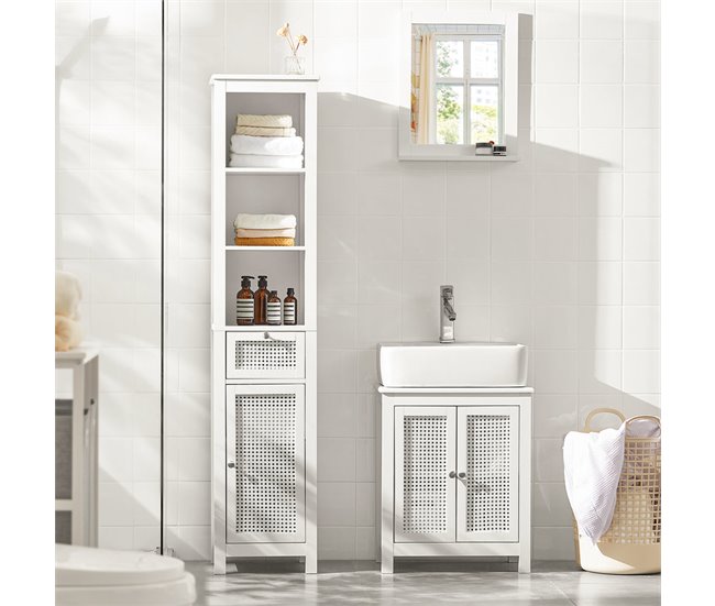 Armario Lavabo con Pie 2 Niveles y 2 Puertas BZR35-W SoBuy Blanco