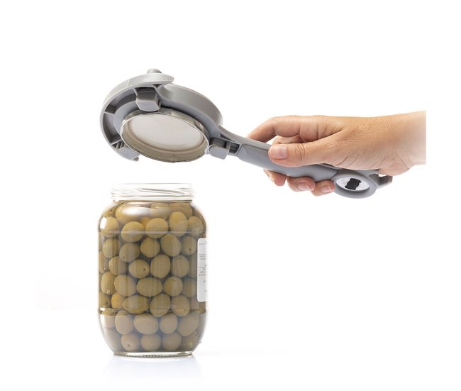 Abrebotes Regulable Multifunción de Tarros, Latas y Botellas Gris