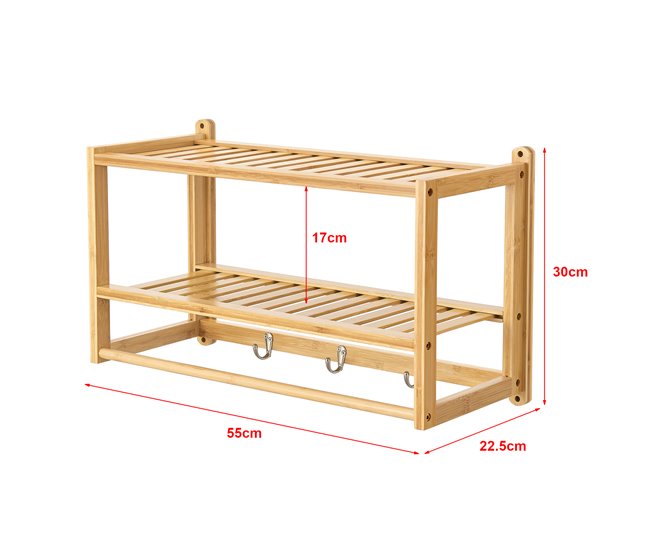 Estantería de pared Thyborøn con toallero y ganchos bambú Natural