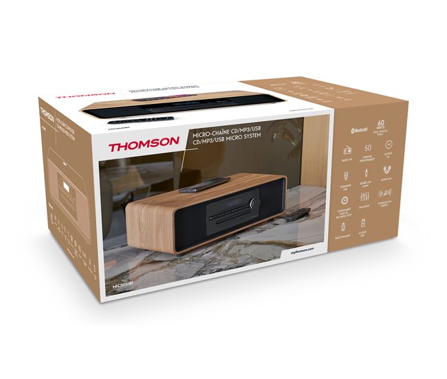 Radio CD Bluetooth MP3 inducción Thomson Negro/ Madera