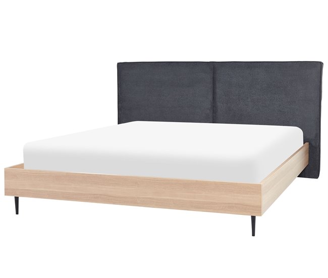 Beliani Cama con somier Poliéster IZERNORE 207x215 Gris Oscuro