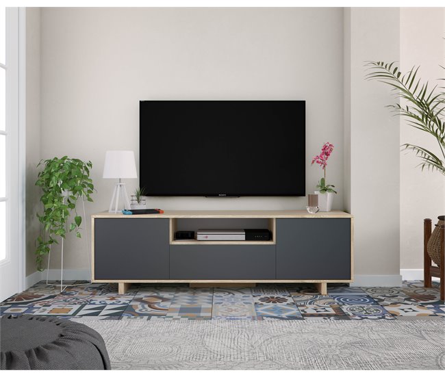 Mueble TV Zaida 3 Puertas Color Roble/Gris Gris