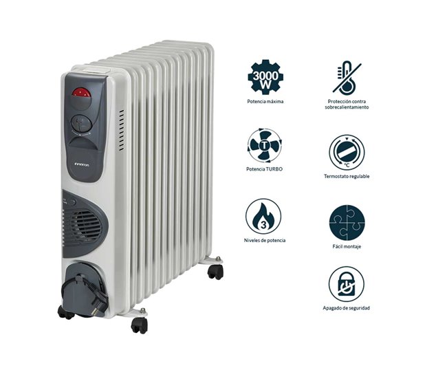 Radiador de aceite con ventilador Infiniton HOT-300 - 3000W Blanco/ Gris