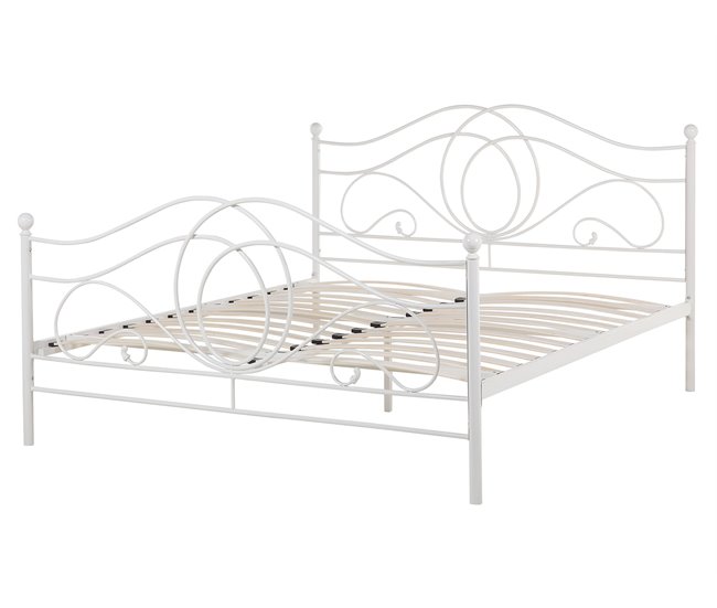 Beliani Cama con somier Metal LYRA 162x209 Blanco