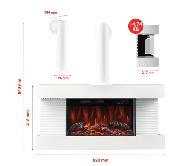 KAMINIO Eléctrica Chimenea LIZ con Tubo de Chimenea Blanco