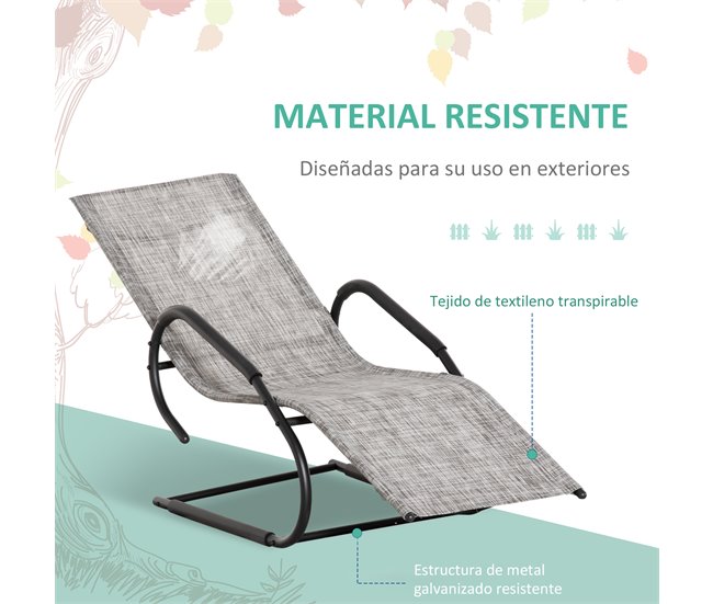 Tumbona de Jardín Metal Galvanizado y Texteline Outsunny Gris