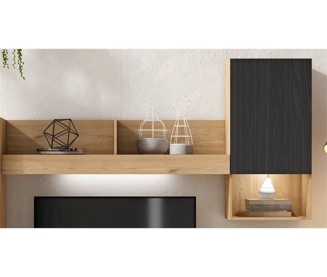 Compacto TV 265cm 3 puertas FERRARA Negro/ Madera