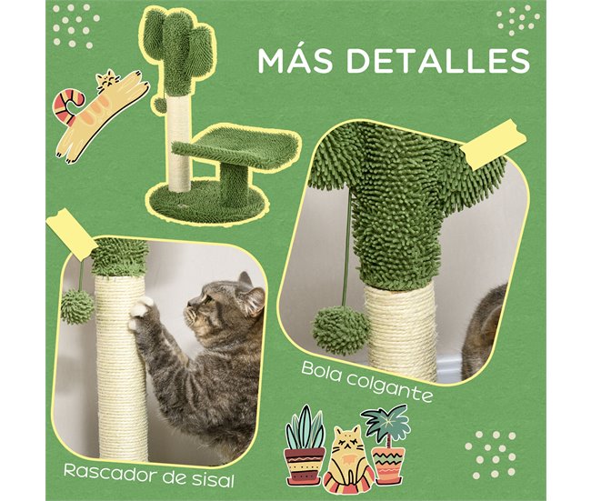 Árbol para Gatos Aglomerado de Madera, Chenilla, Sisal, Algodón Verde