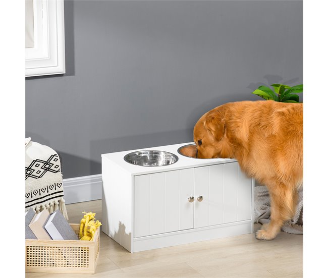 Comedero para Perros MDF, Acero Inoxidable PawHut Blanco
