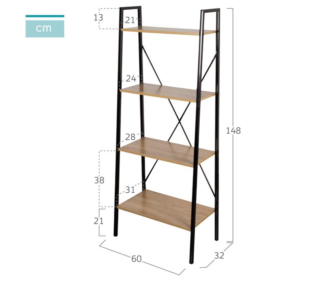Max Home Estantería escalera madera 4 estantes 60 Negro/ Madera