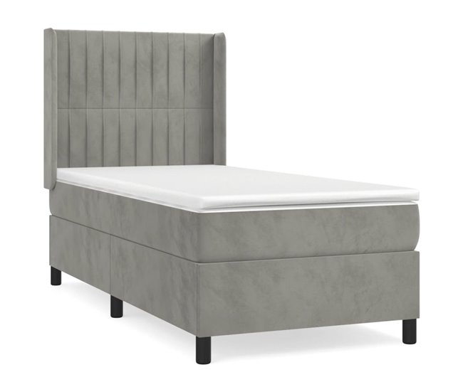 Conforama Cama box spring con colchón terciopelo gris claro 80x200 cm Rayas verticales
