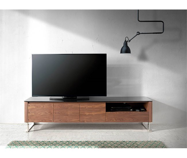 ANGEL CERDA Mueble TV cristal negro y nogal Nogal