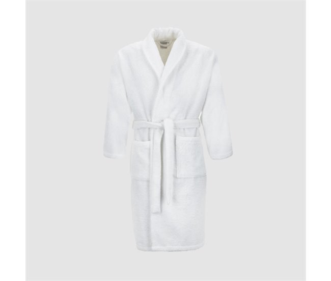 Albornoz 100% Algodón Liso de Rizo Blanco/ Gris