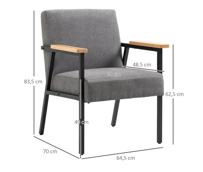 Butaca de Salón Poliéster, Espuma, Acero, Madera de Caucho HOMCOM Gris