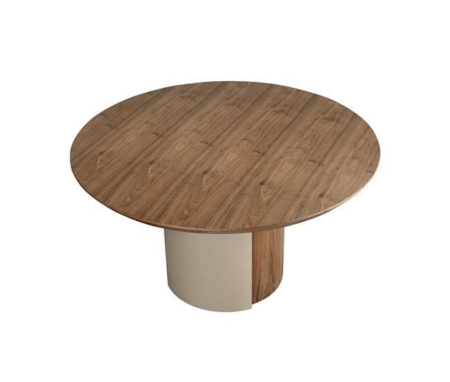 ANGEL CERDA Mesa comedor redonda y acero metalizado 140x140 Nogal