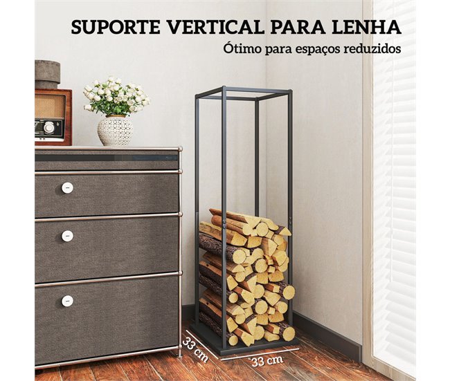 Estante para Leña Metal Outsunny, hogar - climatización Negro