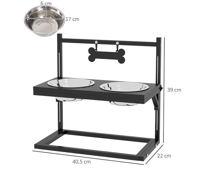 Comedero para Perros Acero, Metal PawHut Negro
