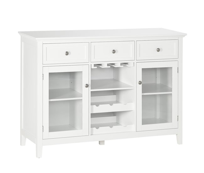 Aparador de Cocina MDF, Melamina de Madera, Vidrio Templado 120 Blanco
