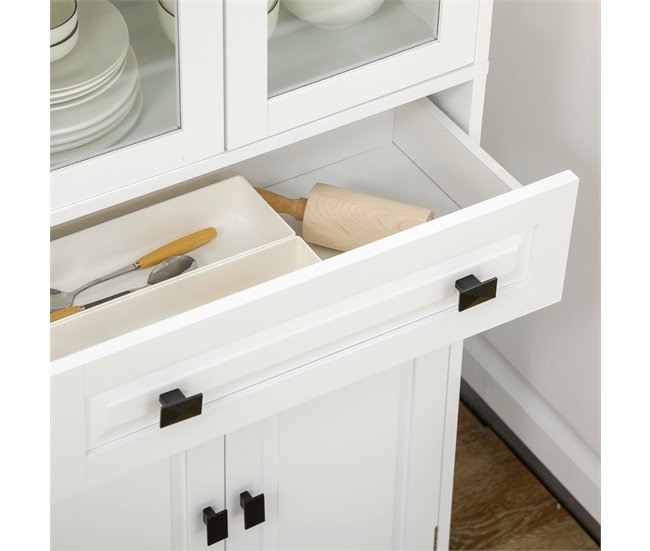 Alacena de Cocina MDF, Melamina de Madera, Vidrio HOMCOM Blanco
