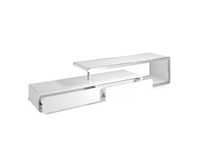 Mueble TV madera blanco y base acero cromado Blanco