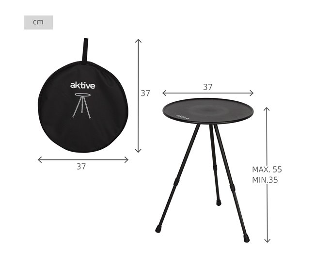 Aktive mesa plegable de camping redonda ligera y compacta Negro