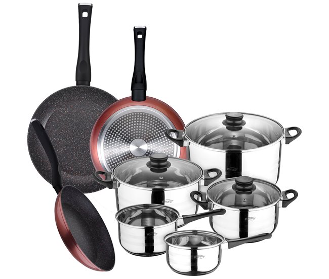 PACK DE 3 SARTENES  + BATERÍA DE COCINA DE 8PC Multicolor