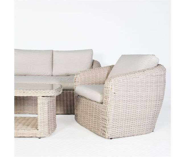 Set de jardín MOREA con mesa, 1 sofá y 2 sillones Gris Claro