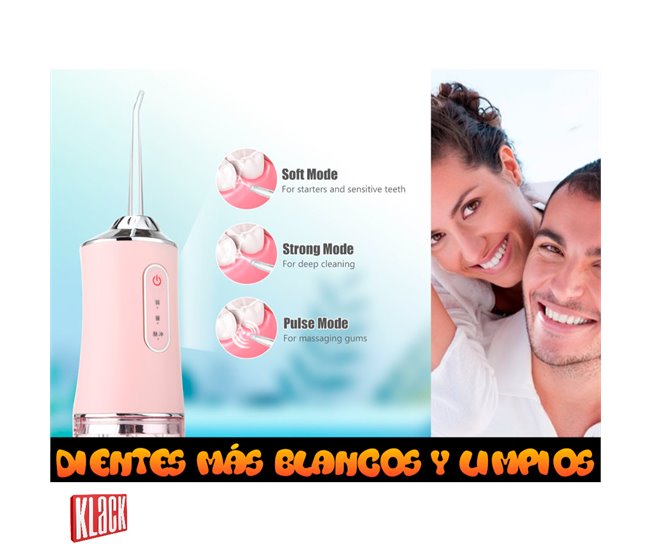 Irrigador dental con 4 boquillas y 3 intensidades KLACK® Rosa