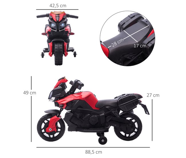 Moto Eléctrica Infantil PP, Metal HOMCOM Rojo