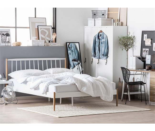 Beliani Cama con somier Metal MAURS 147x209 Blanco