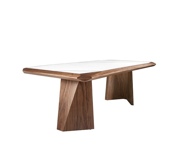 ANGEL CERDA Mesa comedor rectangular mármol porcelánico y nogal 220x110 Nogal