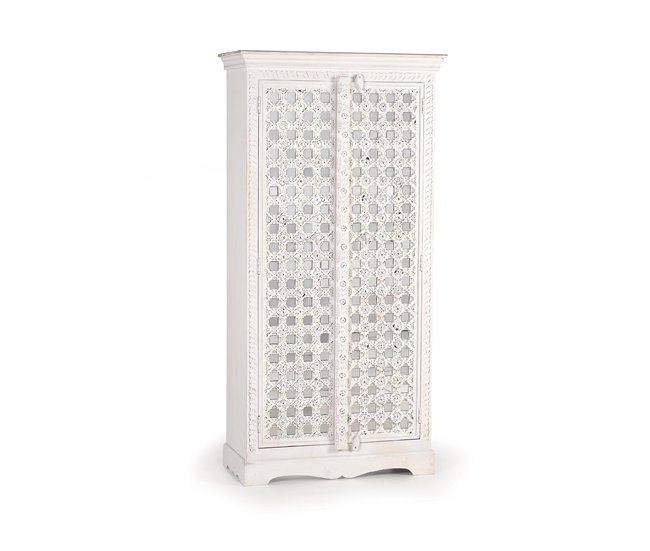 Armario 2 puertas de madera con detalles de cristal Blanco