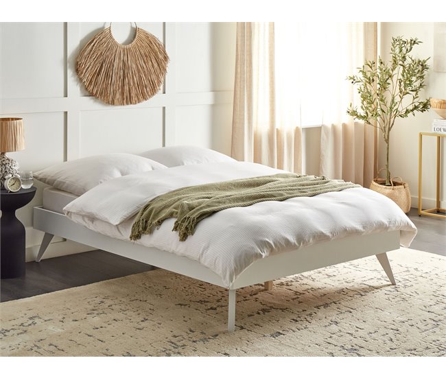 Beliani Cama con somier MDF BERRIC 148x202 Blanco