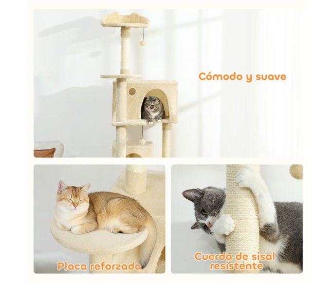 Árbol para Gatos Aglomerado de Madera, Felpa PawHut Crudo