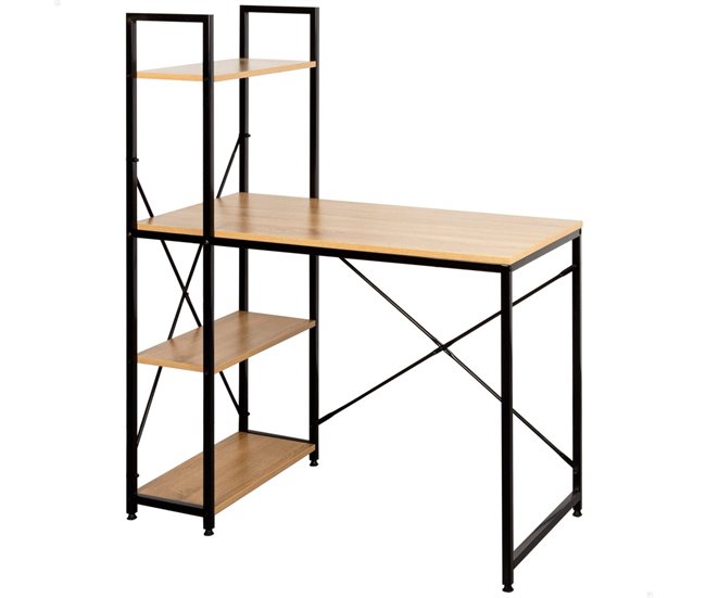 Max Home Escritorio con estantería madera y acero 120x64 Negro/ Madera