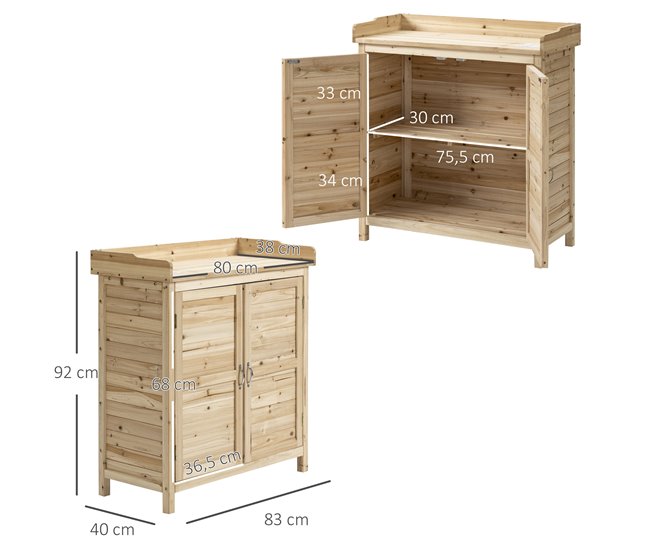 Armario de Almacenaje Madera de Abeto Outsunny Marron