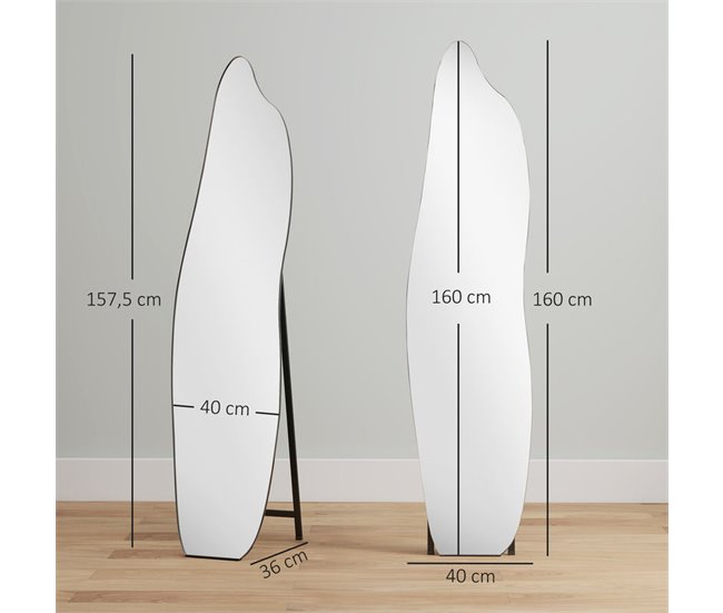 Espejo Cuerpo Entero Metal, Vidrio Templado HOMCOM Transparente