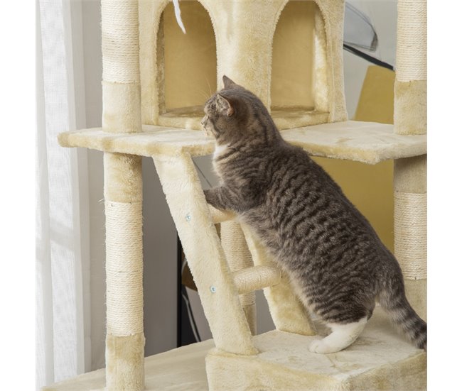 Árbol para Gatos Tablero Madera Aglomerado, Felpa y Sisal PawHut Beige