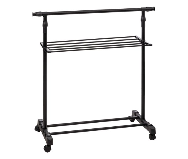 Burro de Ropa con Barra y Estante Extensible Negro/ Gris
